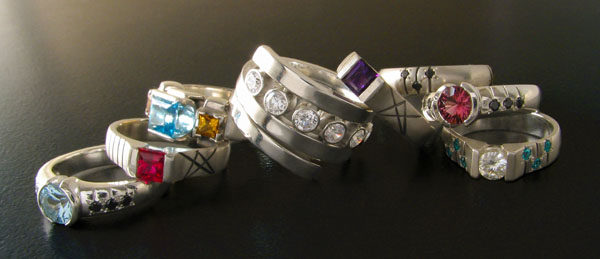 Coloured gemstone rings - group