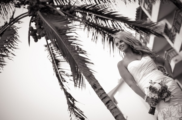Destination Wedding Bride posing, black and white, Dreams Riviera Cancun