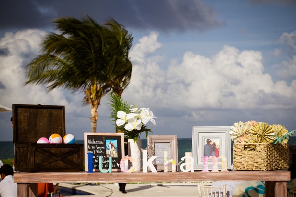 Destination Wedding table set up with decorations on the beach