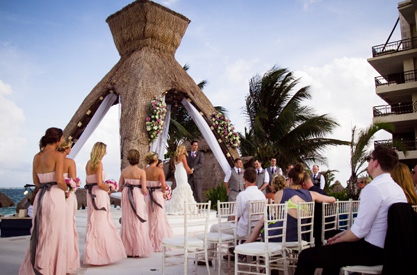 Dreams Riviera Cancun destination wedding ceremony location wedding party lined up