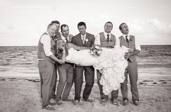 Destination Wedding Bride and Groomsmen on the beach, Dreams Riviera Cancun