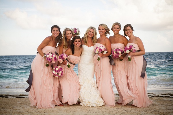 Destination Wedding Bride and Bridesmaids on the Breach, Dreams Riviera Cancun