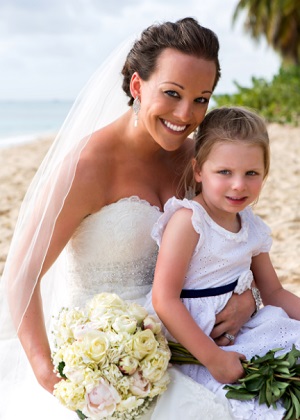 beach bride and flower girl