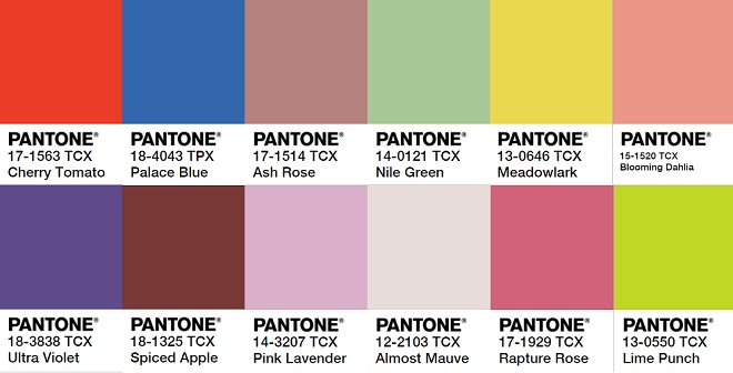 Pantone 2018 palette
