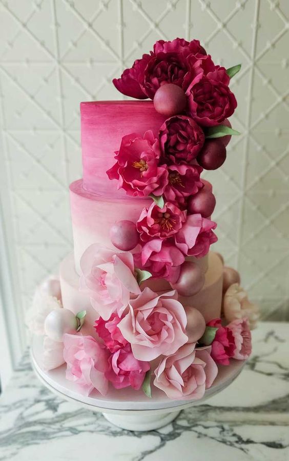 Ombre Wedding Cake Pantone Color of the Year Viva Magenta
